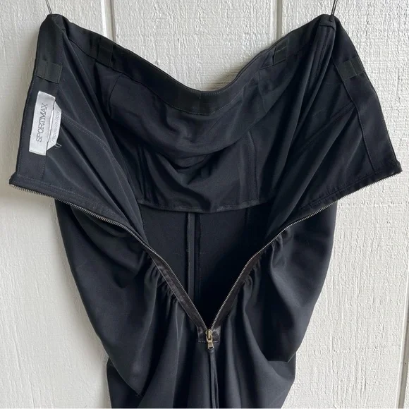 Max Mara Sportmax Strapless Ruched Dress Black Virgin Wool Knee Length Size S - Picture 10 of 11